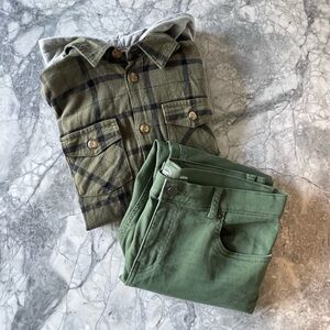 100% Cotton Hooded Shirt size M & 73% Cotton Green Jeans size 14 Slim